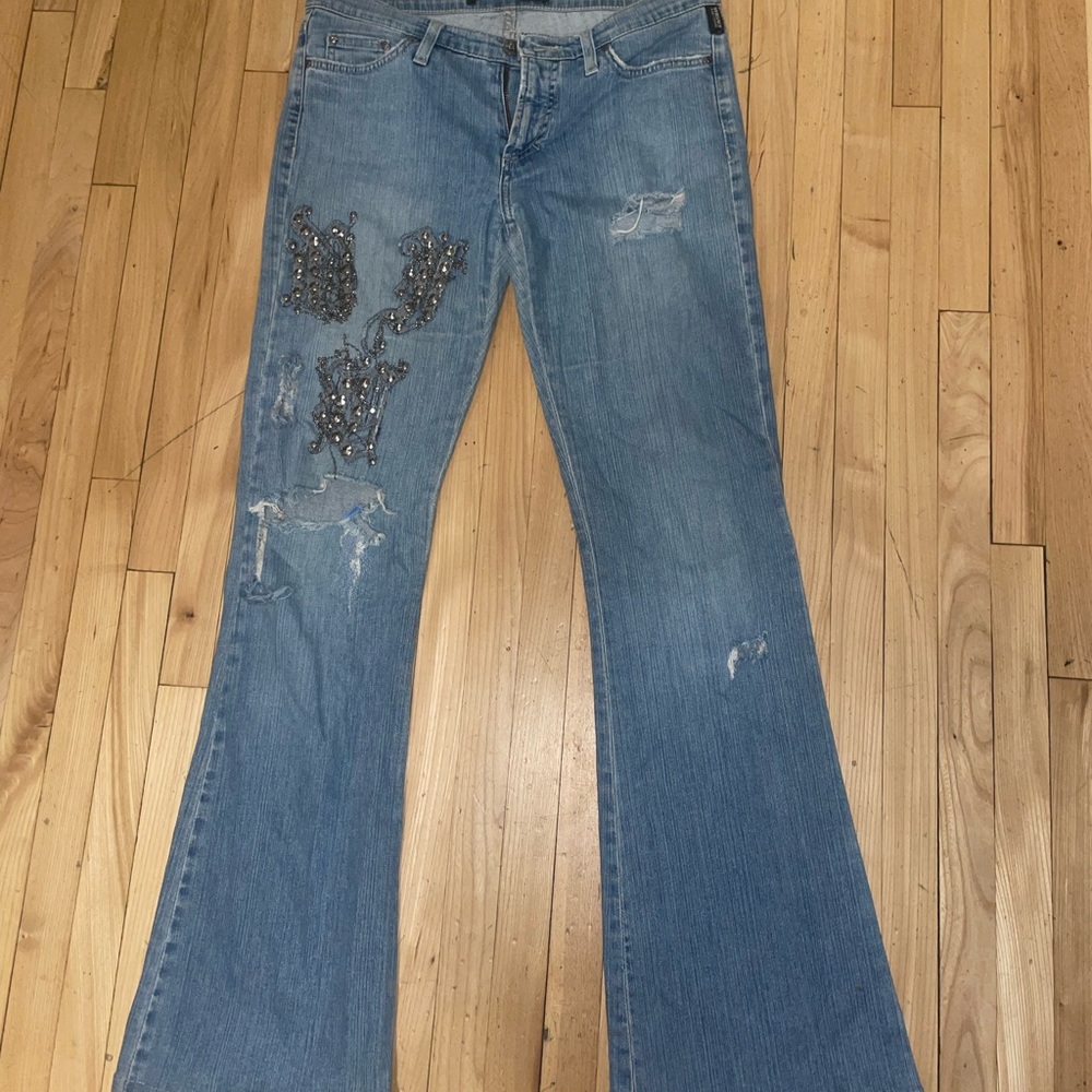 Women's Light Blue Embellished Jeans VERSACE VINTAGE size 30